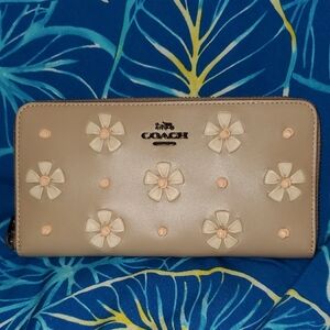 Coach Cream Leather Floral Wallet